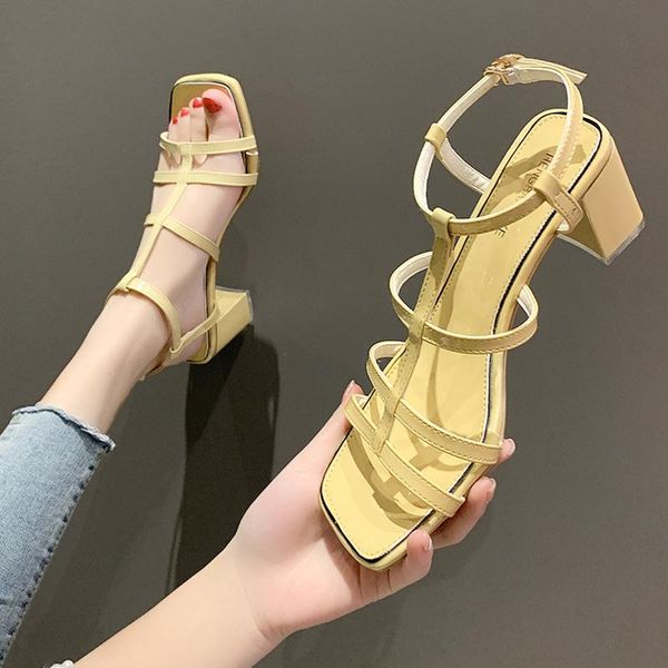 

sandals roman all-match block heels clear shoes ankle strap med 2021 women's suit female beige gladiator chunky comfort fashion, Black