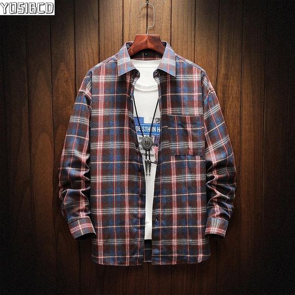 

plaid brand casual shirt fitness men autumn cotton preppy style fashion long sleeve male streetwear korean japanese shirts, White;black