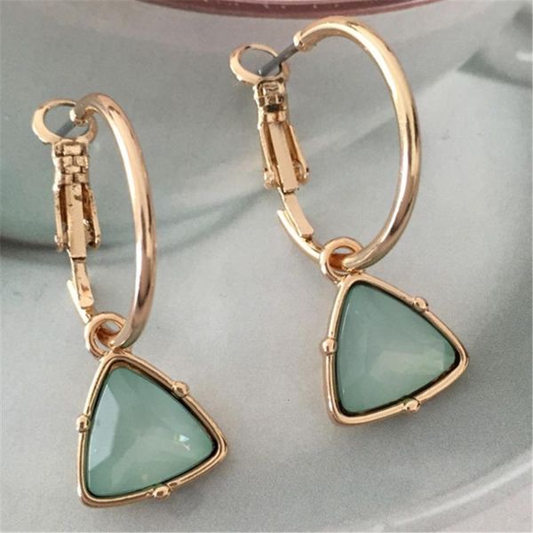 

hoop & huggie korea fashion women triangle stone pendant earrings small simple temperament female wedding jewelry, Golden;silver