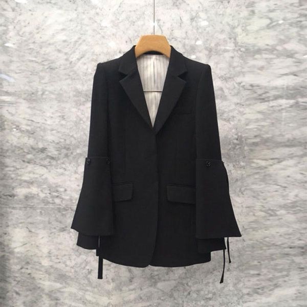 

women's suits & blazers [ewq] black small suit coat 2021 autumn winter korea lapel loose bow medium long blazer jacket female 16e4937, White;black