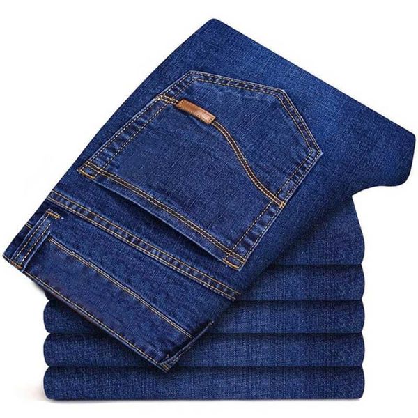 

spring summe men's jeans stretch mid waist slim straight jeans business classic solid casual denim pants men size 28-40, Blue