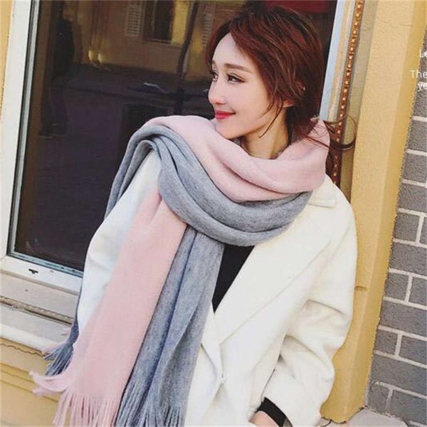 

designer scarf female winter couple student's versatile neckband wool stitching tassel warm imitation cashmere shawl, Blue;black