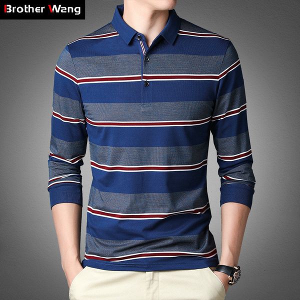 

2021 new men's business casual classic style stripe fashion long sleeve polo shirt male brand clothes n8xx, White;black
