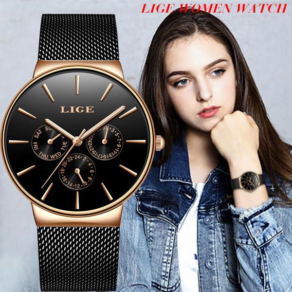 

wristwatches lige women watches ladies fashion simple quartz female waterproof watch lady casual clock relogio feminino+box, Slivery;brown