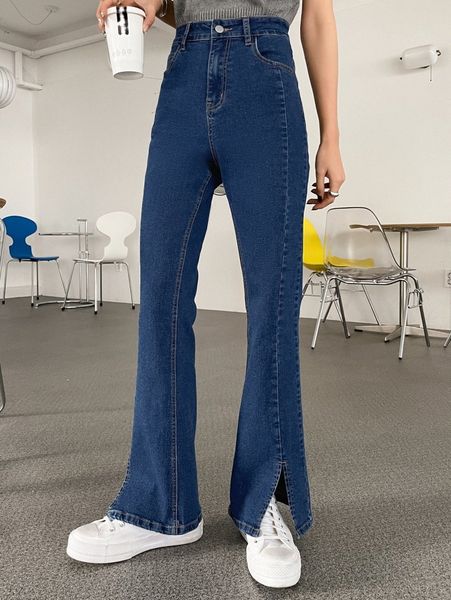 

dazy high waist split hem jeans c2bi#, Blue