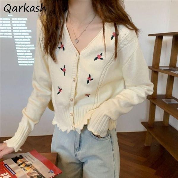 

women's knits & tees cardigan women simple sweet long sleeve sweater floral single breasted elegant autumn spring all-match stylish fem, White