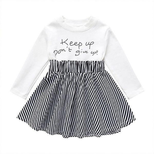 

2021 new fashion toddler girl spring autumn kids clothes girls outfits cotton long sleeve +stripe skirt children clothing eblo, White