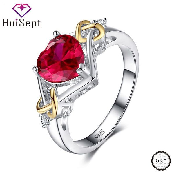 

cluster rings huisept vintage silver 925 ring jewelry heart-shape ruby zircon gemstones for women wedding promise party gifts wholesale, Golden;silver