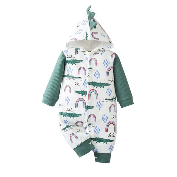

wallarenear 0-18m infant boys and girls hooded jumpsuit white infant long sleeve rainbow crocodile printed pattern open front, Blue