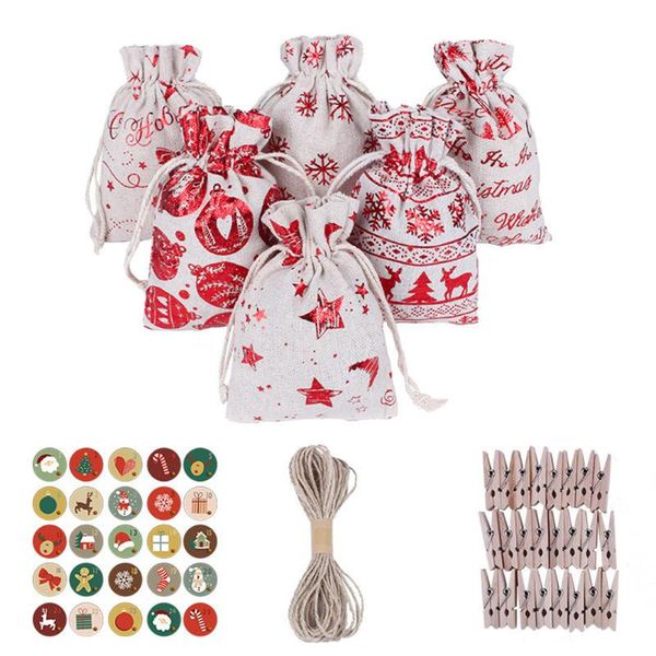 

christmas decorations 1 set hanging decor cloth bags tag stickers clips long rope