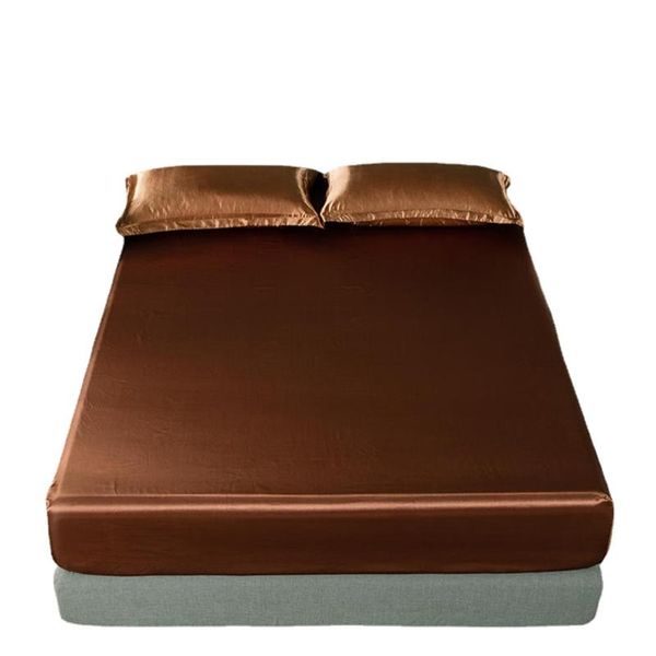 

sheets & sets 1pcs luxury satin silk brown fitted sheet mattress cover elastic rubber band printed bed for women men