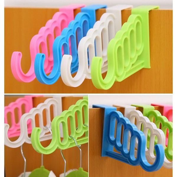 

hooks & rails multi-function home accessories foldable clothes hanger drying rack 5 hole suit bathroom door plastic organizer