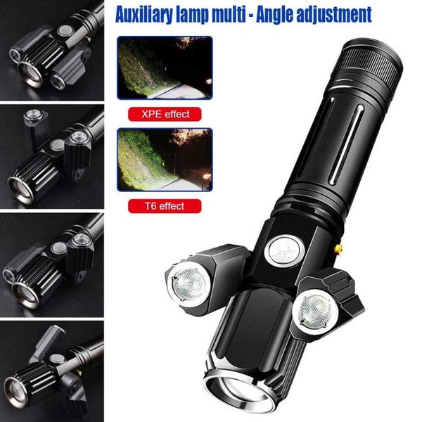 

bike lights multifunctional tactical fashlight rechargeable waterproof zoomable outdoor electric torch 3 head front light for mountain