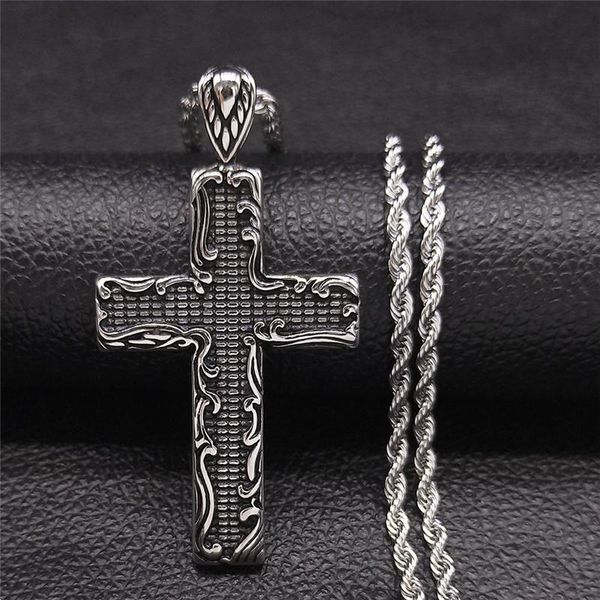 

pendant necklaces 2021 christian bible stainless steel cross big long chain silver color jewelry croix chretienne nzz227s05