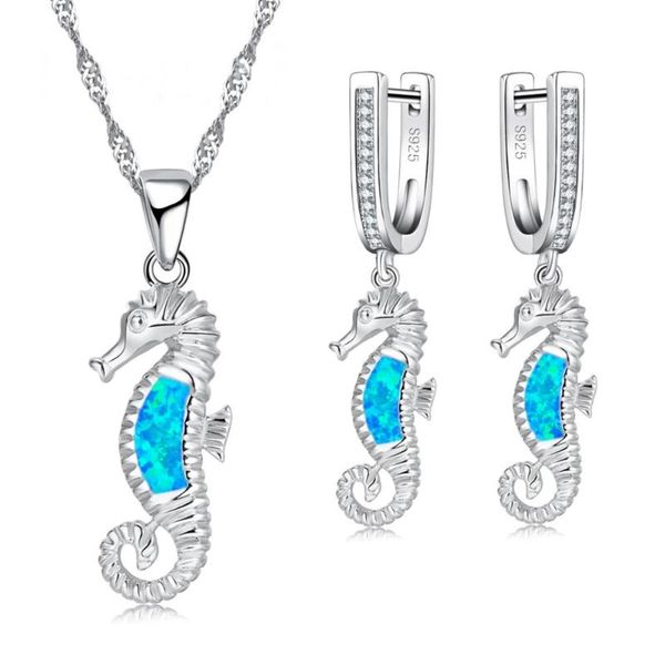 

earrings & necklace fdlk blue cute imitation opal hippocampus jewelry sets for party accessory women and earring set gift, Silver