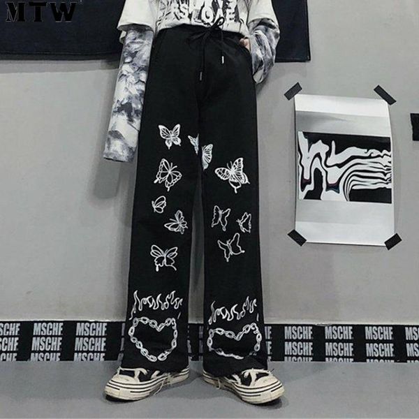 

women's pants & capris 2021 cool women loose vintage butterfly printed wide leg ladies korean harajuku baggy high waist trousers gothic, Black;white