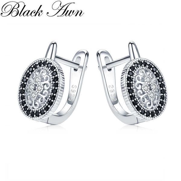 

black awn classic 925 sterling sier round trendy spinel engagement hoop earrings for women fine jewelry bijoux i149, Golden