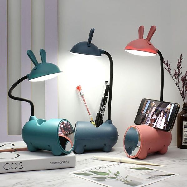 

table lamps cute shape girl's study lamp abs led desk multifunctional phone holder pen storage children light bedside