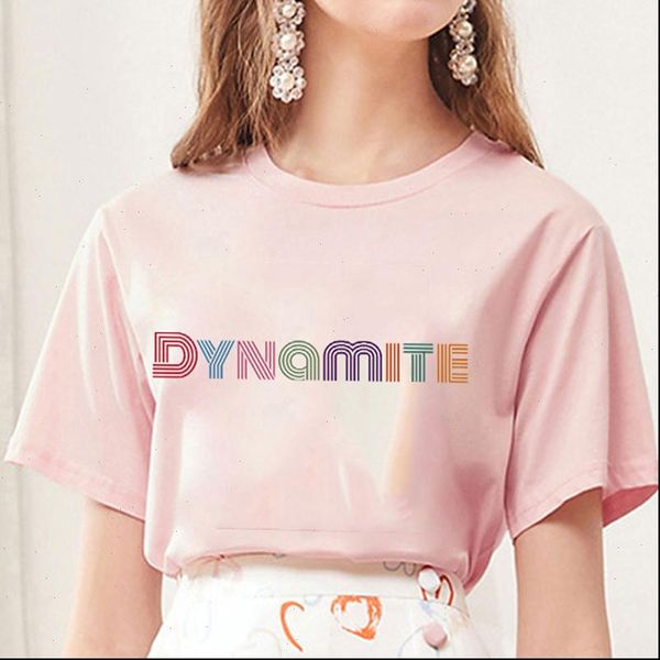 

2021 new album dynamite print t shirt kpop korean style short sleeve cute korean hip hop short sleeve drop ship, White