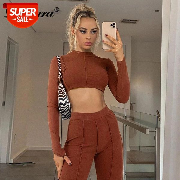 

dulzura ribbed lace up women 2 piece set patchwork crop wide leg pants elegant bodycon streetwear outfit matching club #br8q, White