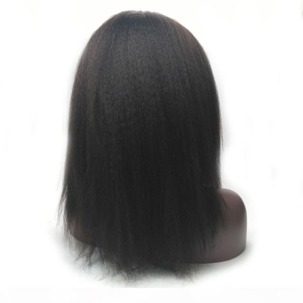 

130% density swiss lace natural color remy vrigin hand-made baby hair kinky staight brazilian wig front lace human hair, Black;brown