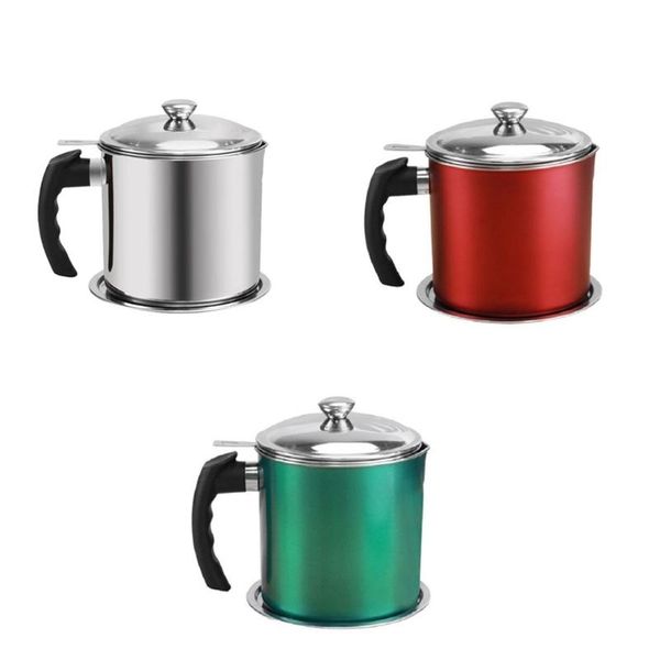 

storage bottles & jars d08d household side handle oil strainer pot 1.3l stainless steel grease