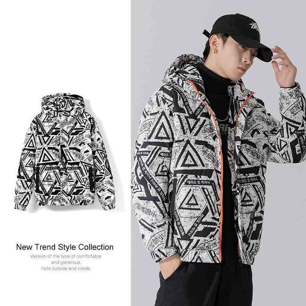 

black down jacket 2021 new men's winter windproof full print hoodie 90 white duck