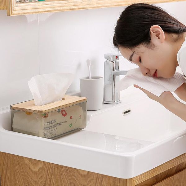 

tissue boxes & napkins transparent plastic box with wooden cover home car holder case organizer kitchen storage decor