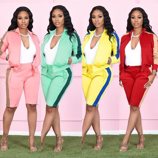 

women's tracksuits two-piece sports and leisure pants suit with collar zipper color matching long-sleeved sweater, Gray