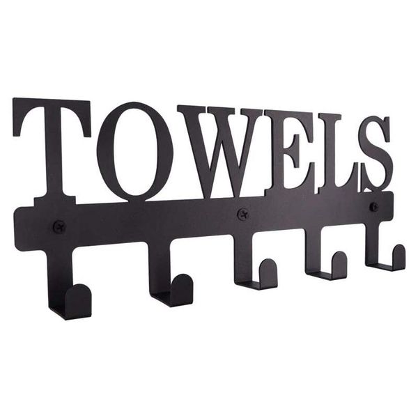 

towel racks 5 hooks black metal wall mount rustproof and waterproof towel holder