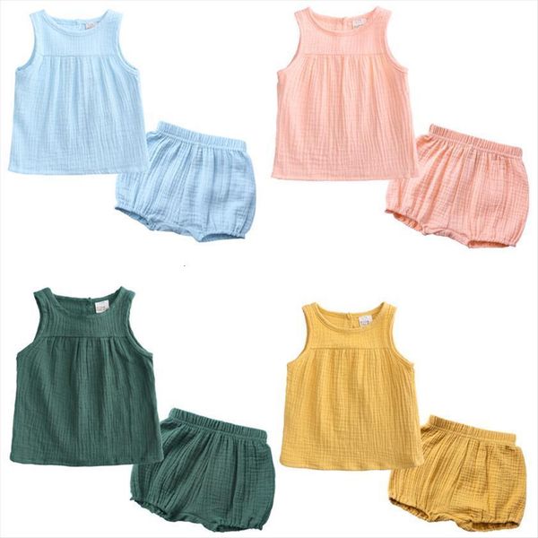 

infant baby boys girls summer clothes suit pure color sleeveless shorts pants toddler clothing outfit, White