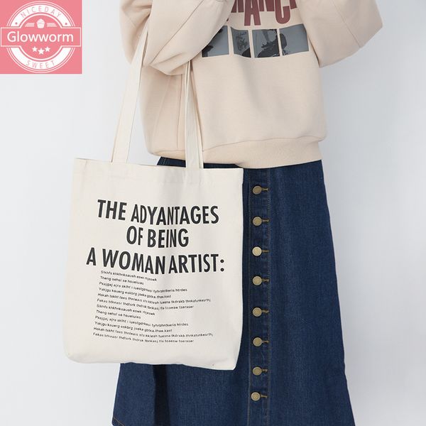

women canvas shoulder bag woman artist letters cotton cloth handbag foldable shopping tote simple eco environmental shopper bag c0225