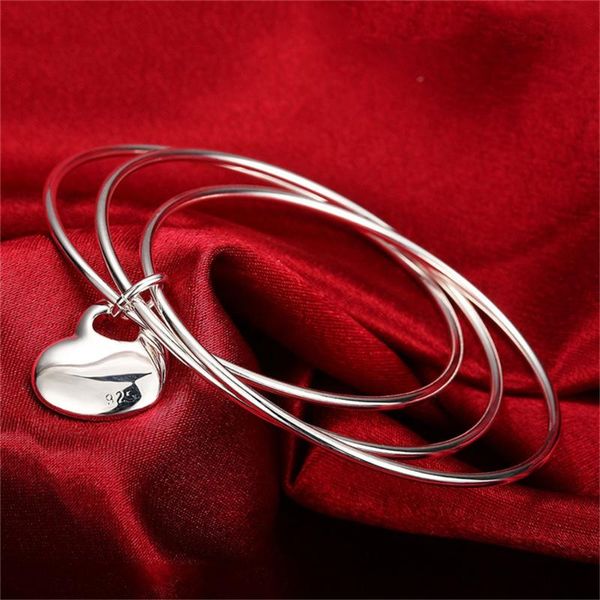 

bangle 925 sterling silver three circle heart woman fashion charm jewelry for wedding party engagement, Black
