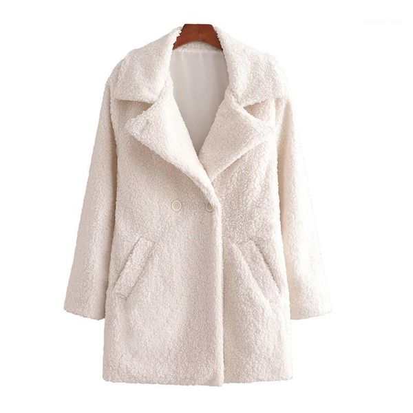 

casual woman loose beige lambswool coat 2021 fashion ladies winter oversized warm outerwear female elegant thick jackets women's wool &, Black