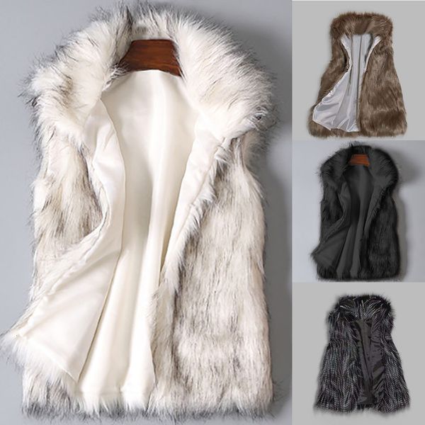 

fashion women's wool vest faux fur vest stand collar faux fur solid coat jacket dropship, Black;white
