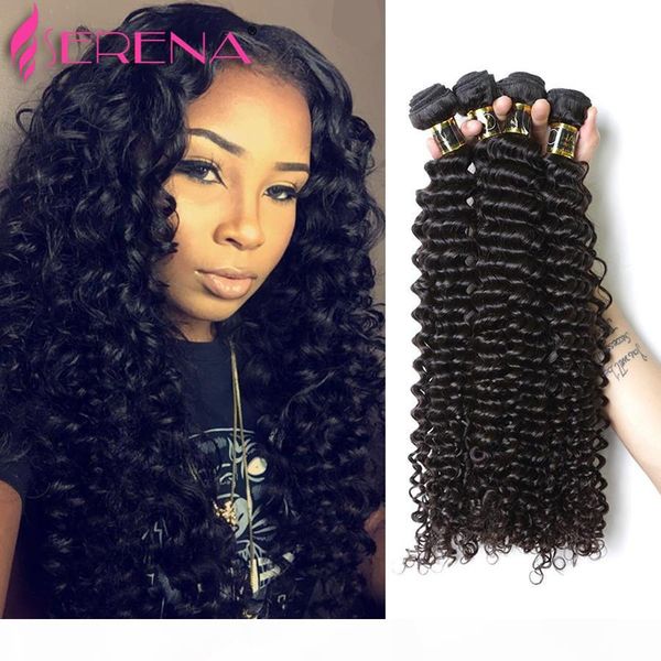 

grade 8a malaysian virgin weave human hair extensions deep wave malaysian curly 3 bundles deep kinky curly remy human hair weave bundles, Black