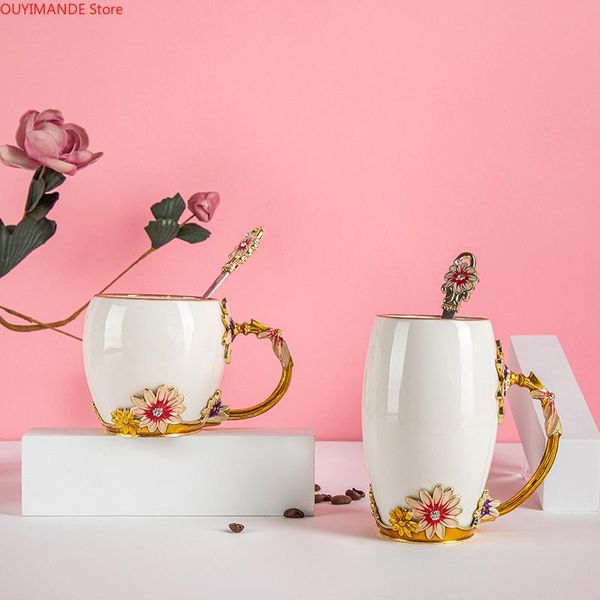 

mugs creative ceramic enamel cup home office coffee heat-resistant water tea flower