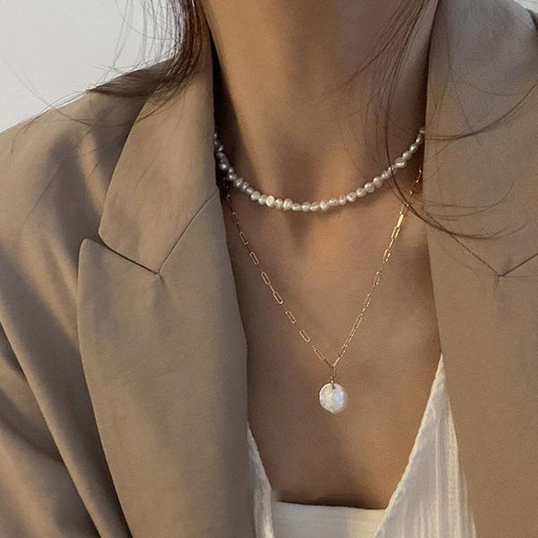 

chains 2021 vintage irregular pearl jewelry gold plated chunky link chain layered necklaces for women ladies necklace, Silver