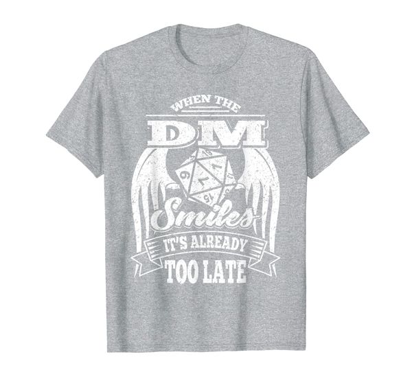 

already too late dm tablegaming gift dragons d20 dice t-shirt, White;black