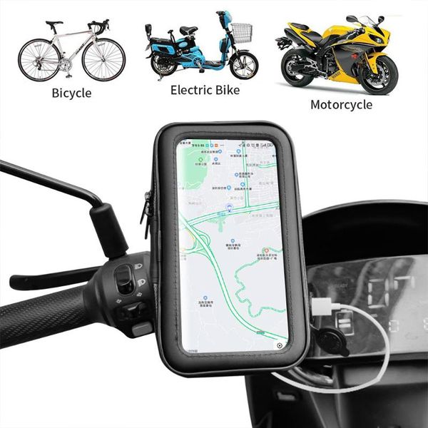 

cell phone mounts & holders waterproof bicycle motorcycle mobile bag holder cycling rearview handlebar case support gps mount for huawei
