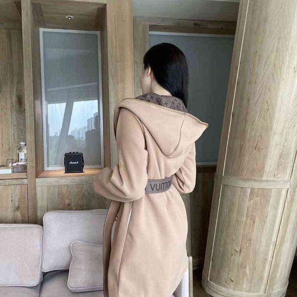 

designer2021 autumn winter new net red same old flower print hooded double-sided tweed with belt medium and long coat for women[completedbal, Black