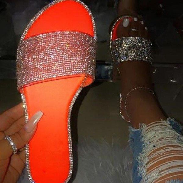 

glitter women summer sandals fashion bling candy flip flops beach diamond flat slippers outdoor sandals, Black