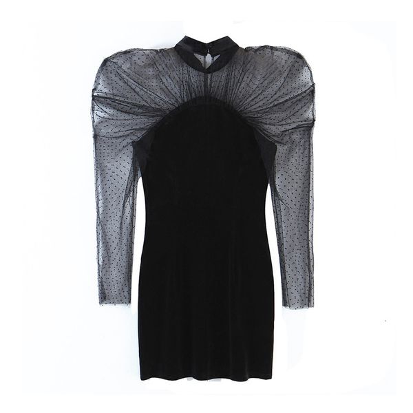 

2021 new women veet patchwork sheath vintage o-neck sleeve ladies mini draped es vestidos 4g4p, Black;gray