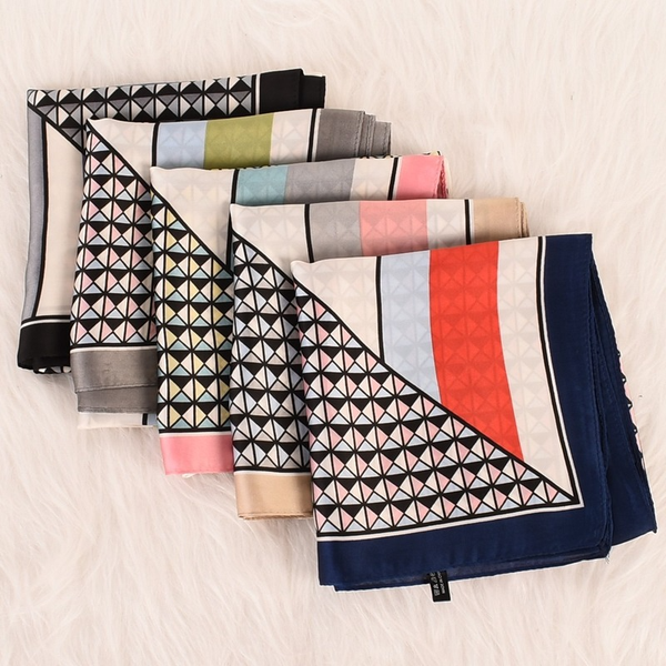 

square checkerboard color patterned satin scarf 70 square scarf, Blue;gray