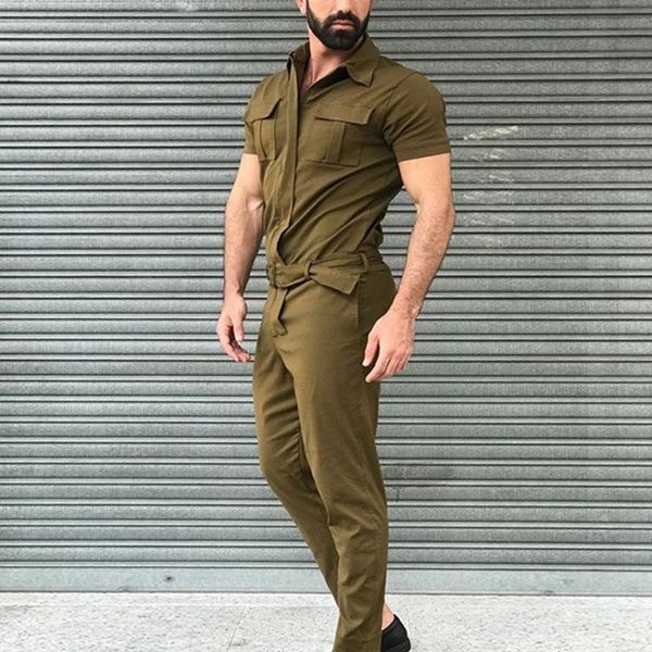 

men's tracksuits mens jumpsuit slim fit short sleeve rompers streetwear tracksuit clothing male playsuits overalls men pants plus size, Gray