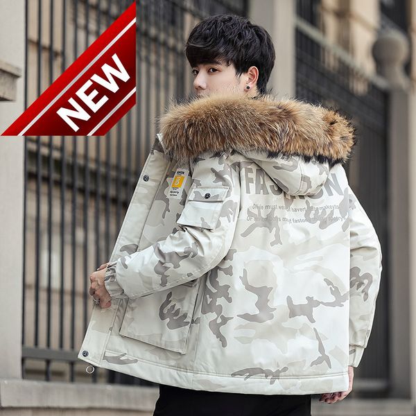 

90% winter duck down jacket men parkas hooded fur collar windbreaker -30 degree thick warm camouflage coat plus size m-8xl, Black