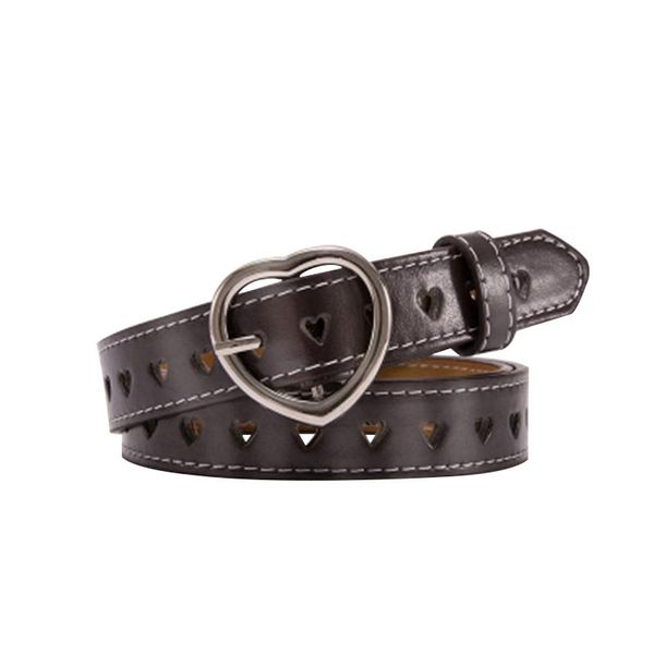 

belts harajuku women pu leather korean fashion punk narrow casual jeans dress trousers waist belt heart buckle for lady & girls, Black;brown
