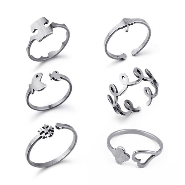 

cluster rings 1pc simple stainless steel open ring for women girl chic color thin finger fashion adjustable size jewelry e000, Golden;silver