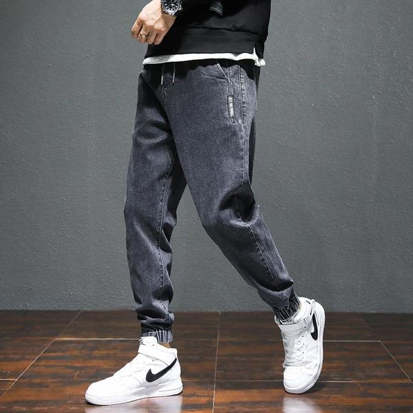 

men's jeans brand spring summer harem denim cargo pants jogger goth hip hop trousers male blue grey large size 4xl