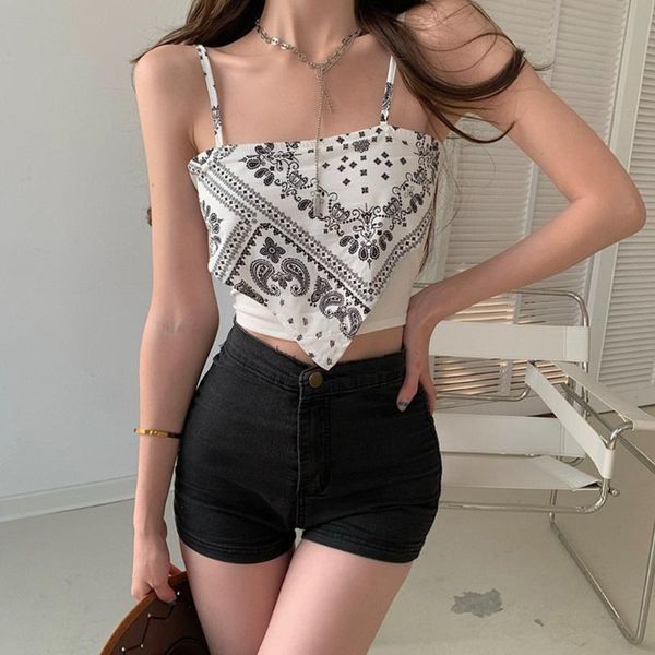 

women's tanks & camis crop women y2k backless printed tube spahetti strap back bandage summer ladies hem asymmetric camisole, White